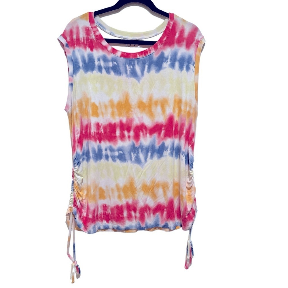 LIVI LANE BRYANT SLEEVELESS TIE DYED RUCHED SIDES SHIRT TOP XL - Picture 4 of 10